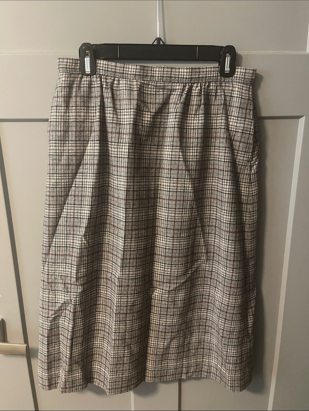 Plaid Midi Skirt in Cream and Brown